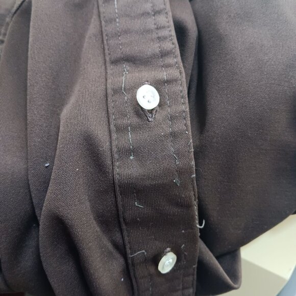 Medium Vintage 1970s Disco Top Chocolate Brown Button-Up Hippy Mom Shirt Collar - Picture 6 of 6